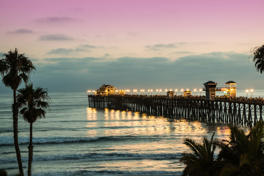 coastal town at dusk